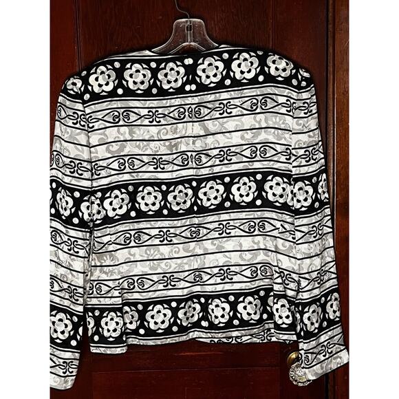 ADRIANA PAPELL BLACK GRAY WHITE FLORAL 100% SILK JACKET BLAZER SIZE 14 - Picture 3 of 5